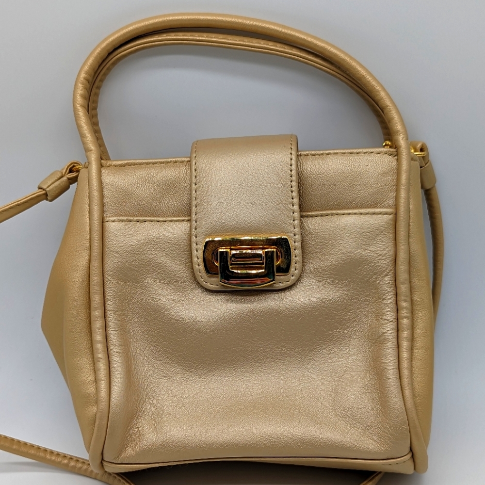 Jacqueline Ferrar Genuine Leather Crossbody Purse Cream Gold Formal